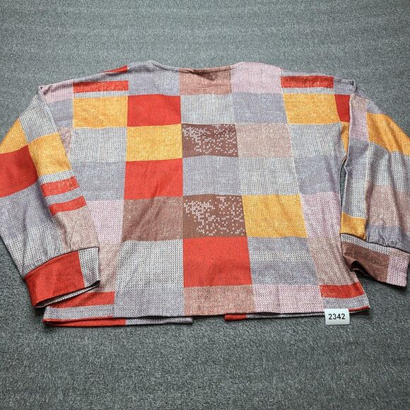 Exclusive Cardigan Sweater Womens Large Patchwork Button Front Retro Cozy Knit - Picture 7 of 8